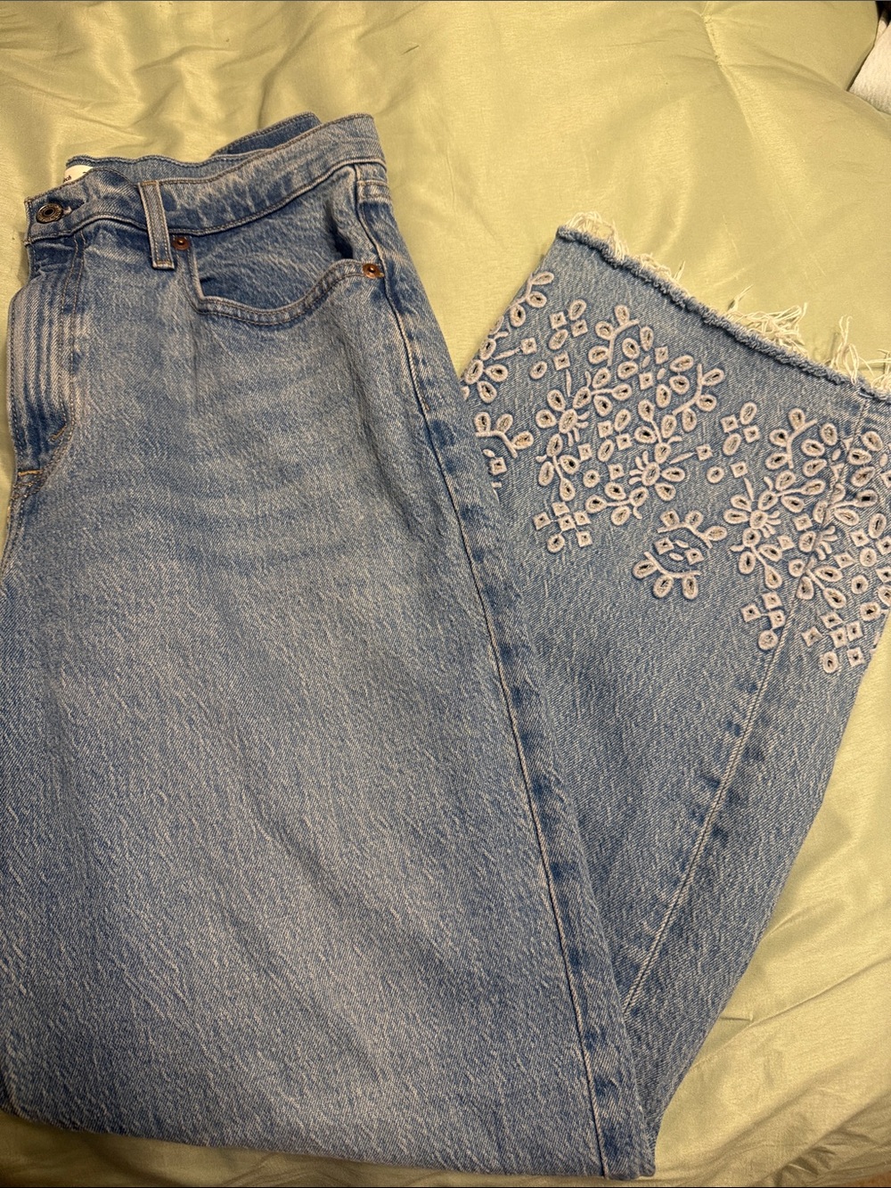 Abercrombie & Fitch Light Blue Embroidered Wide-Leg Jeans
